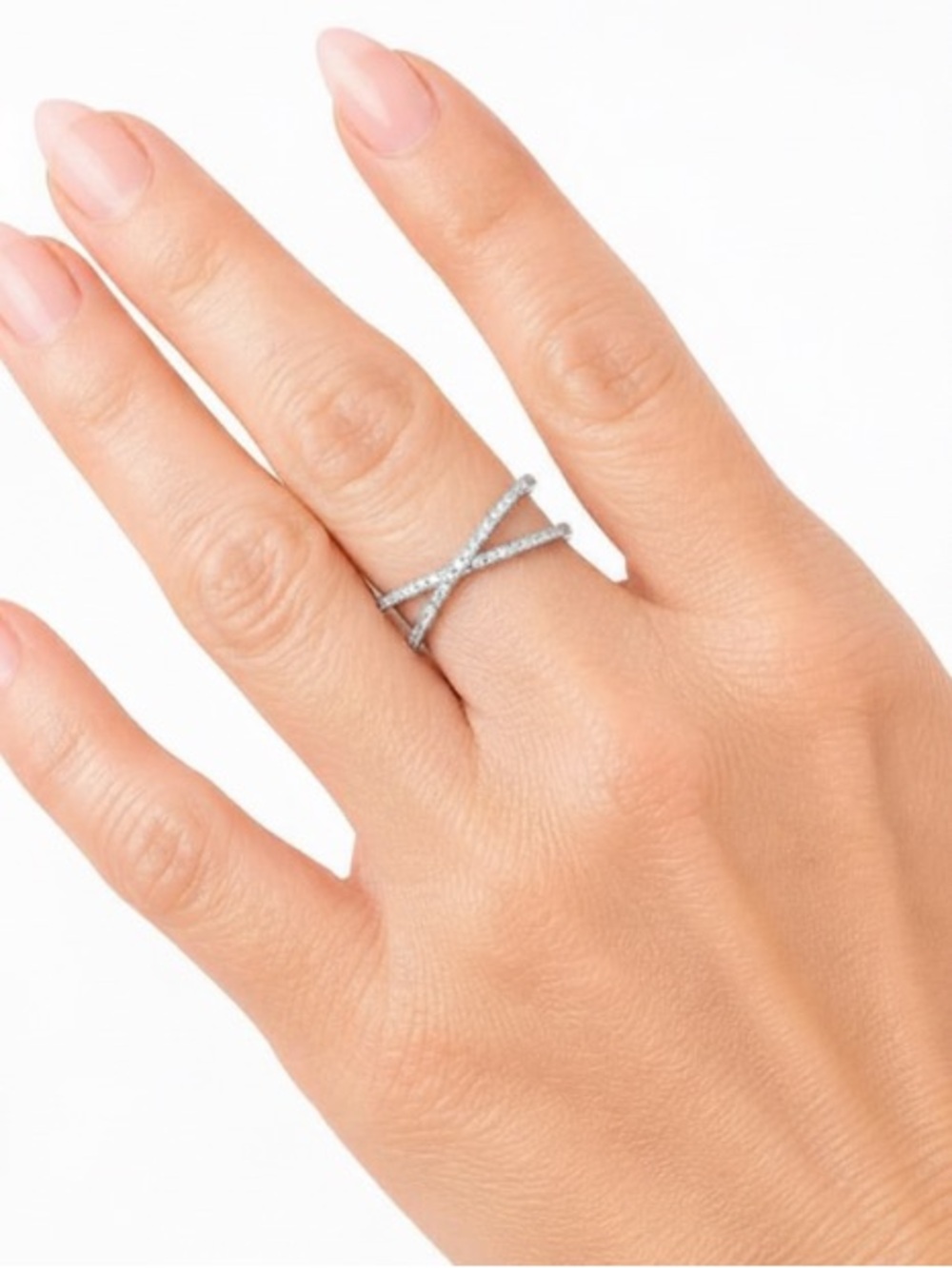 Crisscross Pave X Ring - Silver